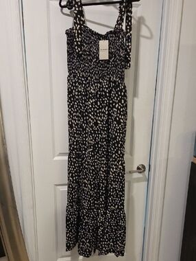 eesome Black Jumpsuit with Cream Dot Print Size L, New With Tag!